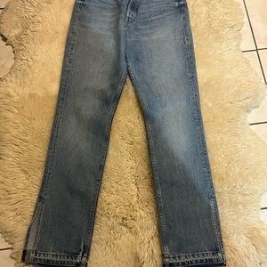 EB Denim High-Rise Straight-Leg Jeans in Washed Blue